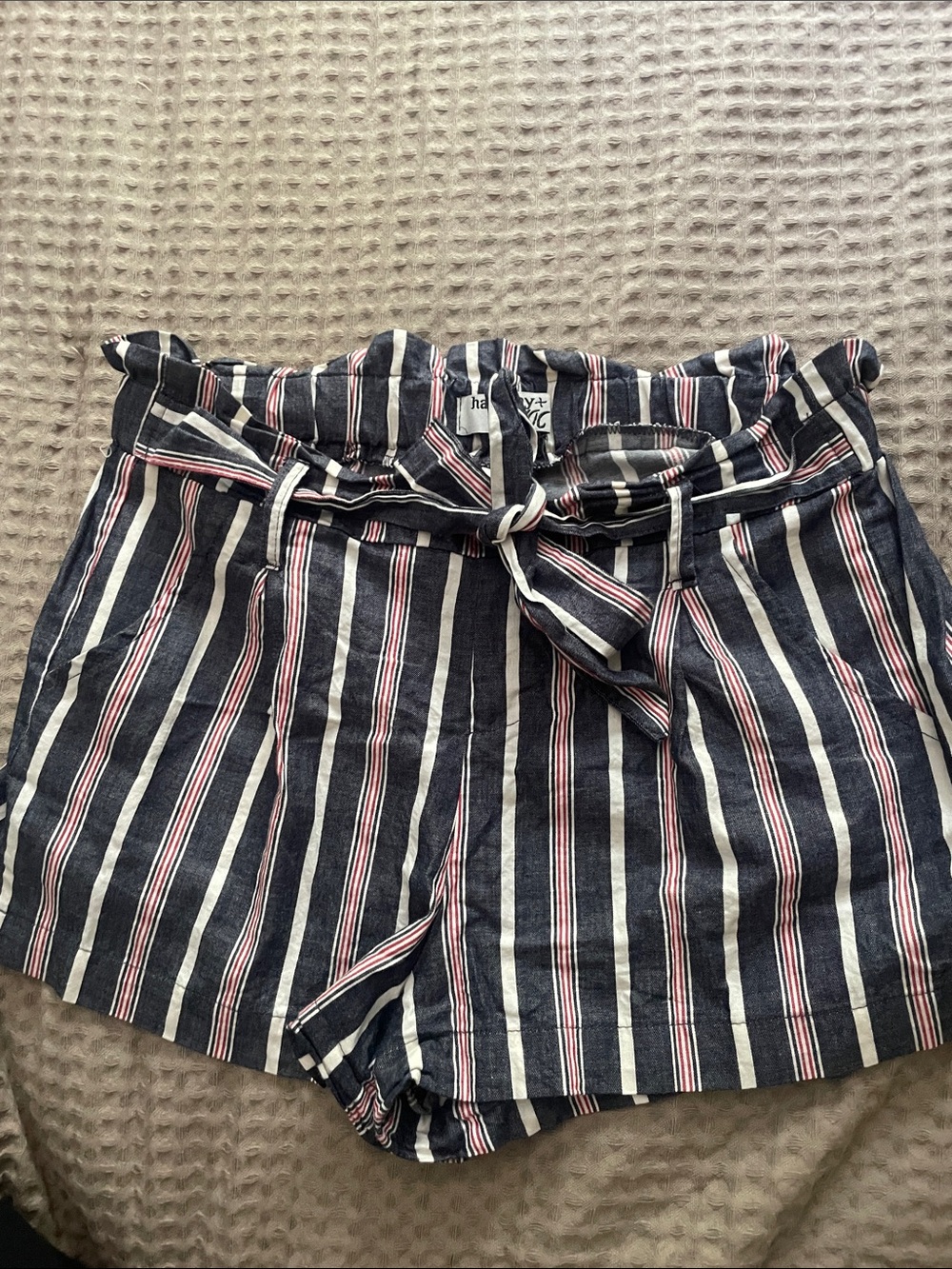 Navy Striped Paperbag Waist Shorts